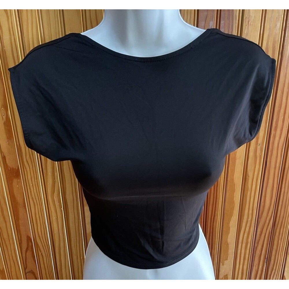 Pull & Bear Women’s Black Short Sleeve Open Back Top Shirt Size M